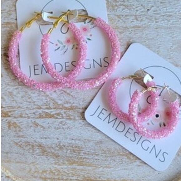 Mauve Pink Glitter Hoop Earrings 30mm or 1.20 inch - Picture 2 of 3